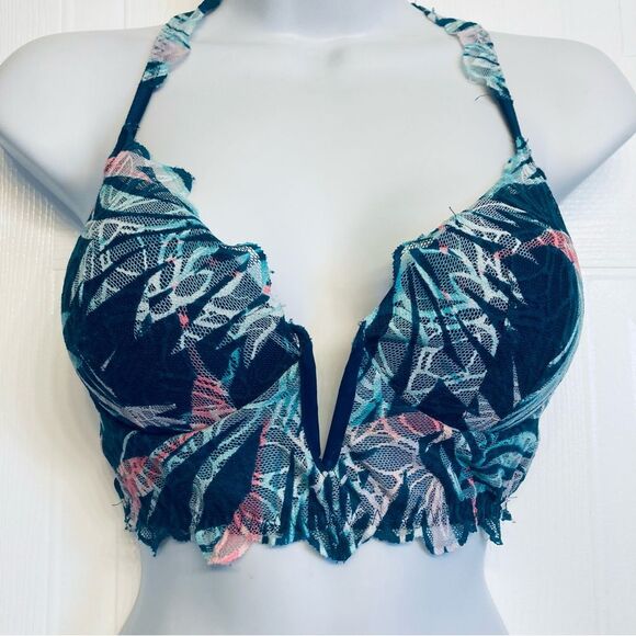 Victoria's Secret PINK‎ Date Push-up Longline Bra Size Small Tropical Multicolor - Picture 1 of 9